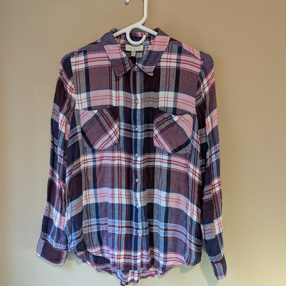 Lucky Brand Plaid Button Down Shirt - Pink and Purple